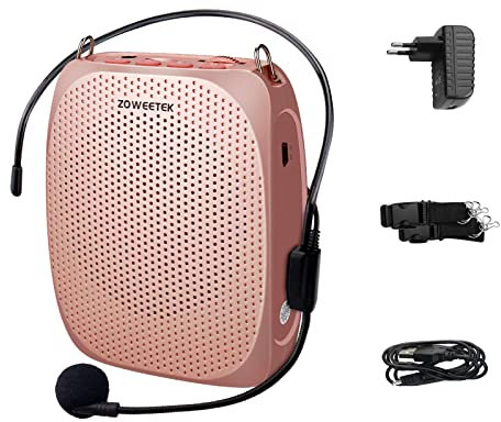 ZOWEETEK Amplificador de Voz, Altavoz con microfono para Profesores, guías turísticos, oradores, Maestros, Cantar. Amplificador Voz con Micrófono con Cable y Cintura, 10W 1800mAh, Dura 12 Horas