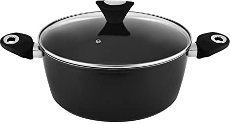 Venga! Kochtopf mit 28 cm Durchmesser, 6,2 l Fassungsvermögen, Antihaftbeschichtung, spülmaschinenfest, Turbo-Induktionsboden, ergonomische Soft-Touch-Griffe, schwarz/silber, VG POT 3002