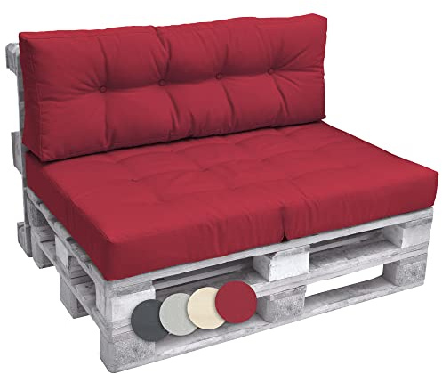 Beautissu Set Palettenkissen Outdoor Sitzkissen & Rückenkissen Couch | 120x80cm & 120x40cm Rot für Sofa Europaletten Auflagen Palettensofa Palettenmöbel Paletten Möbel Kissen Balkon ECO Elements