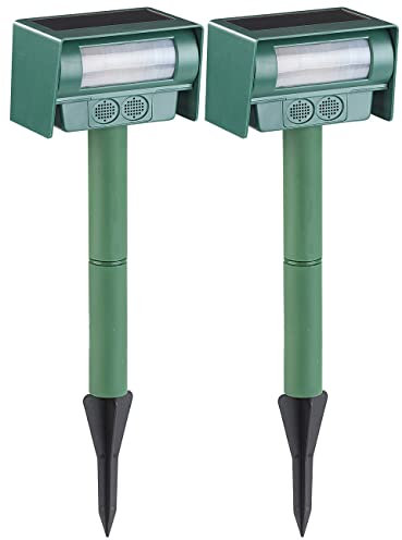 Royal Gardineer Solar Katzenschreck: 2er-Set Ultraschall-Tierschrecke, Solar, PIR-Sensor (Katzenschreck Ultraschall, Katzenabwehr mit, Marderschreck Garten)