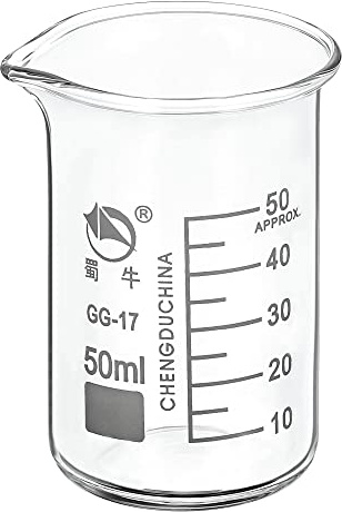 PATIKIL 50ml hohe Form Messbecher 3,3 Borosilikatglas mit Schnauze | abgestufte gedruckte Skala, Labor Flüssigkeit