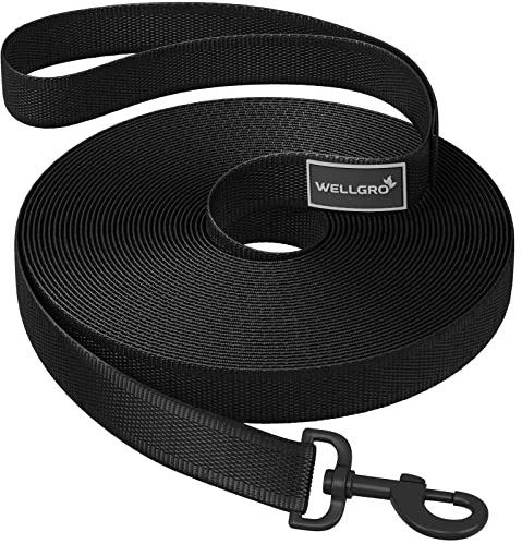WELLGRO Schleppleine für Hunde mit Handschlaufe 3m / 5m / 10m / 15m / 20m / 25m / 30m Hundeleine robust Nylon Metallkarabiner Trainingsleine, Größen:30 Meter
