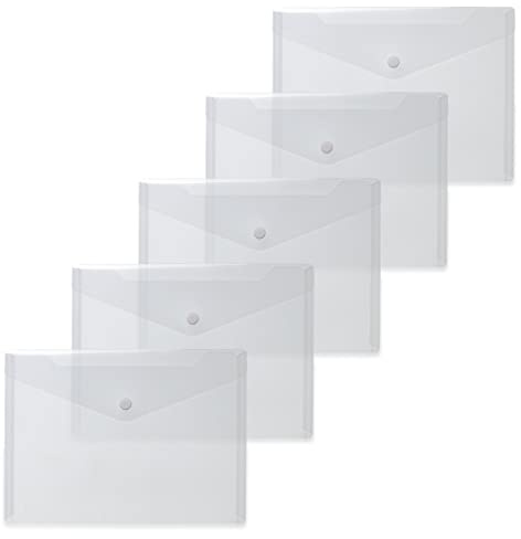 HERMA 20051 Dokumententaschen A5 transparent weiß, 5 Stück, kleine Sichttaschen Umschläge mit Druckknopf, Briefumschläge aus Plastik für Schule, Uni, Büro, Reise