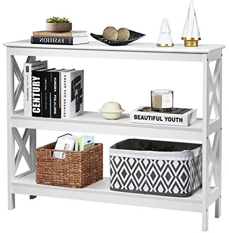 LIFEZEAL Tavolo Console a 3 Livelli, Tavolo Consolle in Legno, Tavolo d’Ingresso, Salvaspazio, per Corridoio, Soggiorno, Antiribaltamento, Montaggio Semplice, Peso Max 50kg, 100x33x80cm, Bianco