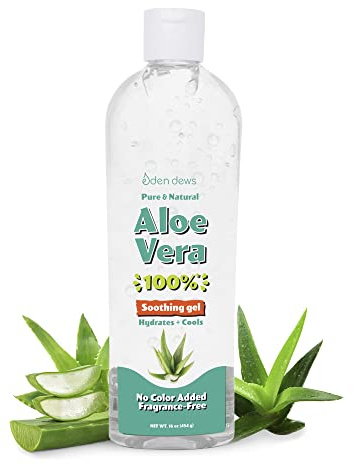 Eden Dews Organic Aloe Vera Gel 100% Pure, Moisturizing, Face Skin & Hair Care, Hydrating & Soothing for Dry Skin, Made in USA, Unscented, 16 oz
