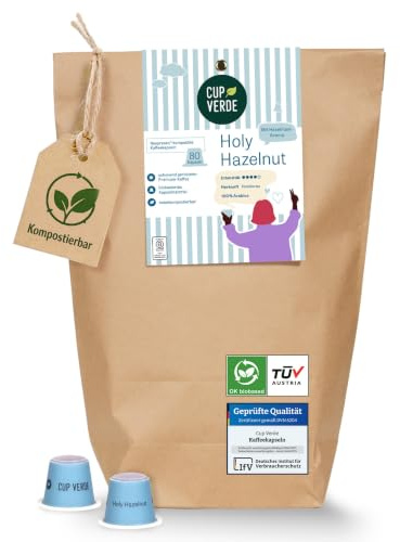CUP VERDE Holy Hazelnut Kaffeekapseln kompostierbar - [30 Kapseln - kompatibel mit Nespresso®] - Kaffee - 100% Arabica - ohne Aluminium - Haselnuss - Kapselkaffee - Röstkaffee - Kaffeegenuss - Vegan