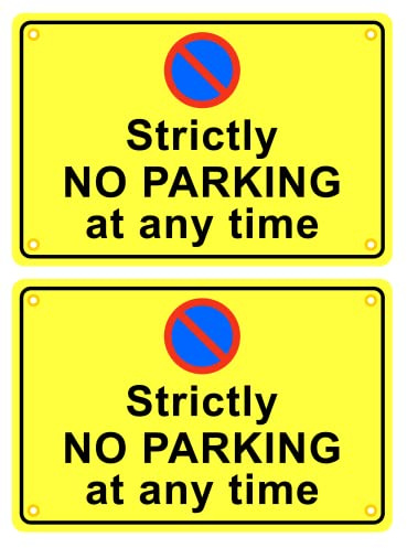 Pack of 2 reflective rigid plastic signs 300mm x 200mm x 3mm with rounded corners and eyelets - Strictly no parking at any time