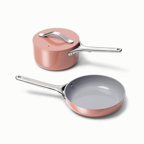 Caraway Mini Duo - Mini padella antiaderente in ceramica (1,05 qt, 20,3 cm) e mini casseruola (1,75 qt), atossica, priva di PTFE e PFOA, adatta al forno e ai fornelli (gas, elettrici e a induzione),