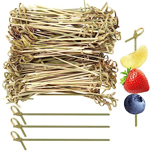 PINGEUI 500 PCS Bamboo Cocktail Sticks, 4.7 in / 12 CM Bamboo Skewers with Looped Ends - Food Picks for Drinks, Barbecue and Fruit