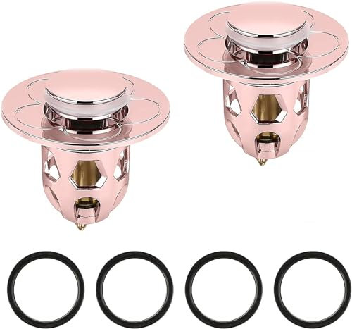 Waschbeckenstöpsel,Universal Abflussstöpsel,Stehaufe Universelle Abflussstopfen für Waschbecken,Pop Up Waschbecken Stöpsel Verschluss für Waschbecken Badewanne Küche , Ø 34-40mm (Rose Gold-2 Stück)