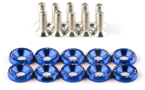 Wambere 10 dischi universali M6 x 20 mm, per auto, in alluminio, per paraurti, rondella per parafango, per auto, colore blu