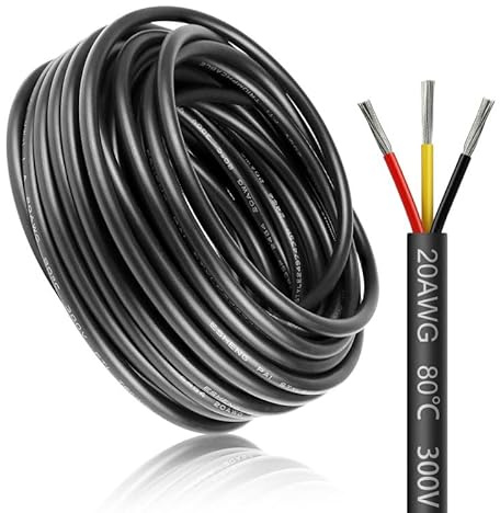 30 Meter 20AWG 3x0,5mm² Elektrischer Draht, 3 Adrig Kabel Erdkabel 5V/12V/24V Stromkabel Verzinntes Kupferkabel，Flexibel und Weich Niedrige Impedanz Hohe Temperaturbeständigkeit Verlängerungskabel