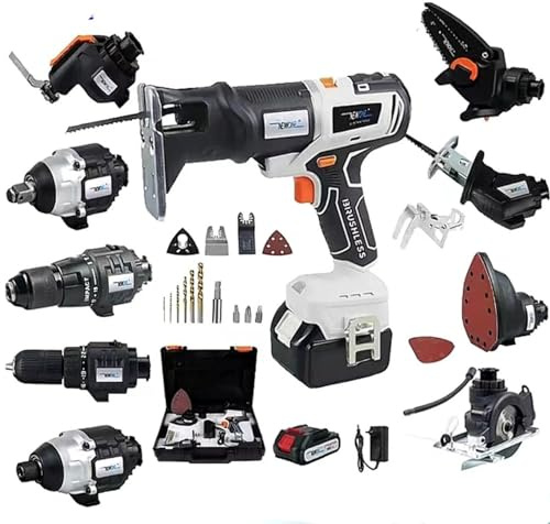 ZUMAHA Kit De Herramientas DoméSticas Y Taladro Manual InaláMbrico, Kit Combinado De Herramientas EléCtricas para CarpinteríA De 10 Pulgadas, Juego Multifuncional para CarpinteríA para Proyectos
