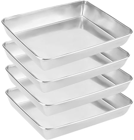 TAICHEUT 4-pack 36,5 x 28 x 5,5 cm rostfritt stål bakplåtar, metallugn bakplåtspapper, djup kakplåt för matlagning, rostning, bottenstorlek 31,5 x 23,5 cm