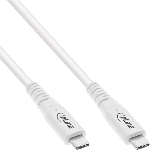 InLine Cable USB 4, cable de carga USB-C a USB-C de 240 W, PD 3.1, 40 Gb/s, 8K a 60Hz, Thunderbolt 3, para pantallas, discos duros, tarjetas gráficas, teléfonos inteligentes y más, 5 pies, blanco,