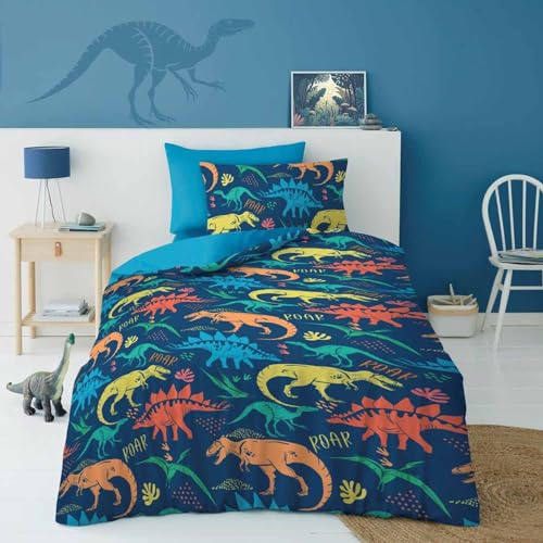 GC GAVENO CAVAILIA Single Bed Dinosaur Duvet Cover | Soft Microfiber Fabric | T-Rex Quilt Cover Kids Bedding - Multi
