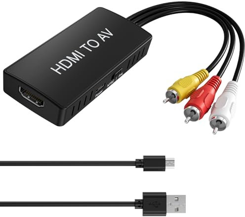 DigitPro Convertitore HDMI a RCA Adattatore HDMI a AV, 1080Phdmi a Composito CVBS AV Convertitore Video Audio con cavo AV Supporta PAL/NTSC per PC, TV, WII, Xbox, STB, VHS, VCR