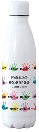 Botella Térmica Personalizada Regalo Profes Nombre de los Niños Acero Inoxidable Doble Capa 500 ml Bebidas Frias y Calientes (Manitas)