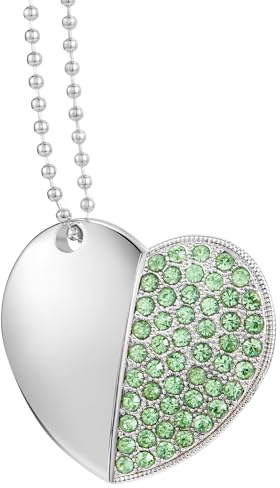 Garrulax Clé USB 2.0 de 64 Go/128 Go, en forme de cœur, avec chaîne, en forme de cœur vert, 64 Go