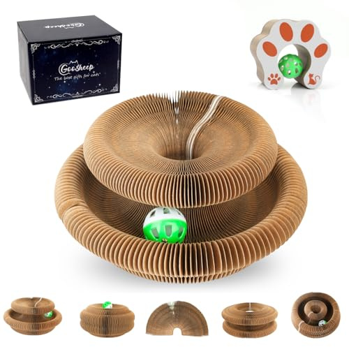 Goosheep 1 Pack Kitty Curls Interactive Cat Toys for Indoor Cats, Magic Organ Cat Scratching Post, Cardboard Cat Scratcher Pad Ball Scratcher Board