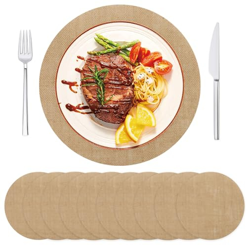 20 Stück runde Jute-Platzsets, 30 cm, rustikale Platzsets, Herbst, wiederverwendbar, hitzebeständig, runde Tischsets, Bauernhaus-Platzsets, rustikale Tischdekorationen für Abendessen, Urlaubsbedarf