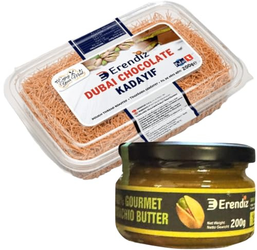 Pufai Erendiz 100% Pasta de pistacho 200 gramos, Kadaifi tostado, madeja de masa, especial para chocolate Dubai Kadayıf, pelo de ángel 200 gramos