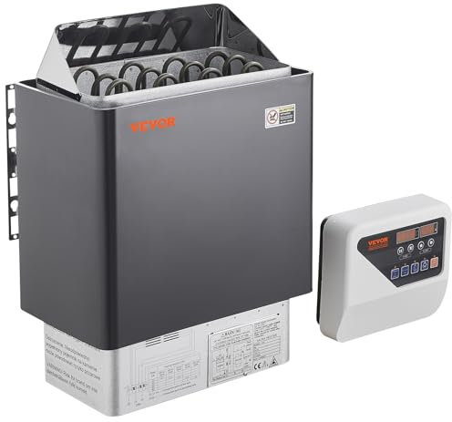 VEVOR Stufa per Sauna Stufa Elettrica per Sauna 6 kW, Riscaldatore Portatile per Sauna Interno/Esterno 400 V 3 N con Timer da 3 Ore con Regolatore Digitale Uso Domestico 5-9 m³ Spa Commerciale Hotel