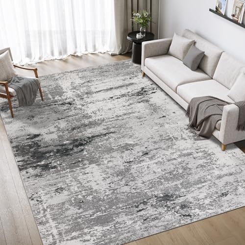 Cekene Abstrakt Teppich Wohnzimmer Grau 120x170cm Waschbarer Teppich Kurzflor Teppiche Schlafzimmer Bodenteppich Matte für Wohnzimmer Esszimmer Büro Küche Spielzimmer