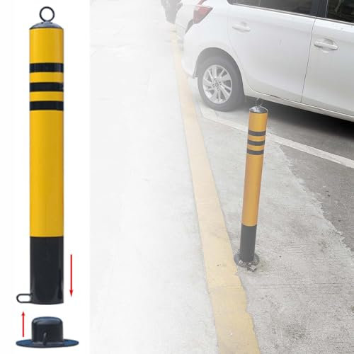Parkplatzsperre Poller, Einfahrtpollerpfosten 1 2 3er-Set Stahlpoller mit Diebstahlschutzbarriere, mobile schlagfeste Sicherheitspoller(2 Set,Tall 80cm/35 inch)
