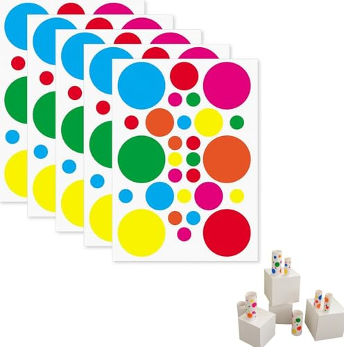 Heanvmyss 5PCS Colourful Dots Stickers,Farbige Klebepunkte,Punktaufkleber Bunt,Klebeetiketten,Farbcodierung Etiketten für Klassenzimmer Büro Heim Klassifikation Kunst DIY(6 Farben,Mehrere Größen)