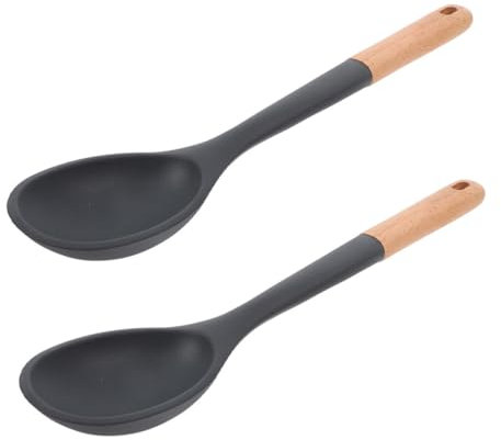 FUNNETOYU 2piezas Cuchara De Silicona Para Cocinar Mango De Madera De y Segura Para Superficies Antiadherentes Para Voltear y Servir La Cocina