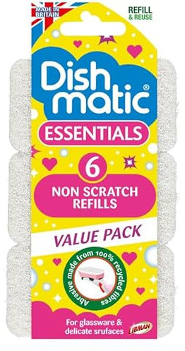 Dishmatic Refill Sponges for Delicate Surfaces and Glassware, White, Pack of 6