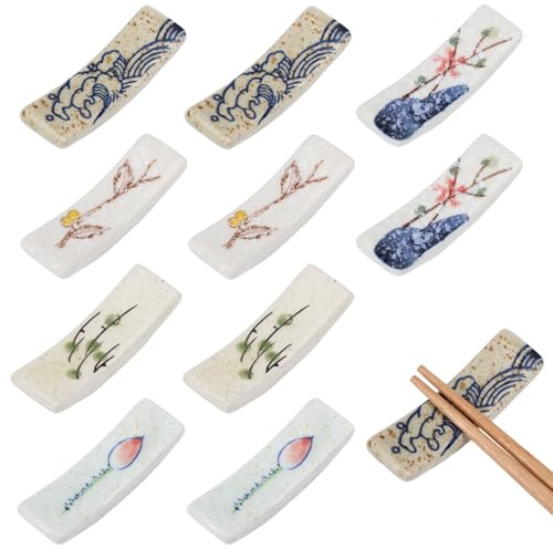 GLOBLELAND 10 Stück Keramik Stäbchen Halter Rechteckiger Japanischer Essstäbchen Halterung Lotus Wellen Niedliche Essstäbchen-Ablage Für Essstäbchen Dinner Party Restaurant