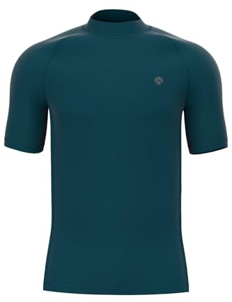 Mens UPF 50+ Rash Vest Rashguards Short Sleeve UV Surfing Shirt Beach Swim T-Shirt Water Sport Wet Top Active Base Layer Snorkeling Diving Sports Breathable Quickdrying Stretchy Petrol Blue M