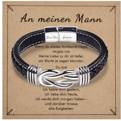Lantine Knoten Lederarmband Herren Schwarz Edelstähle Unendlichkeit Armbänder für Herren Hochzeitstag Geburtstage Geschenke für Männer Ehemann