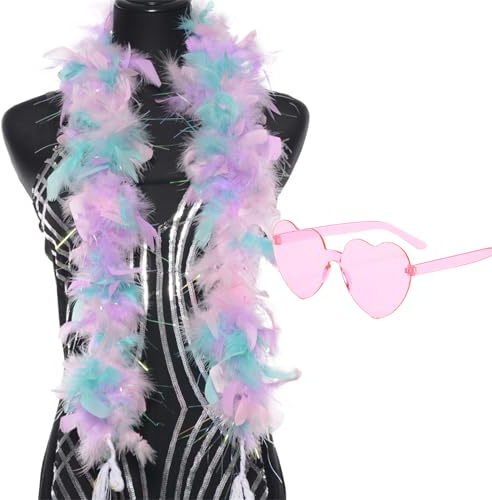 2-Piece Set Pink Blue Feather Boa, White Feather Boa, Delicate Feather Scarf, White Feather Scarf Perfect For Dance Performances, Weddings And Carnival Celebrations