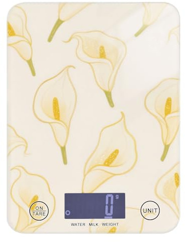 Mini bilancia vintage con fiori di calla beige, facile da pulire, 5 kg/5 g, scala in grammi con 4 unità per arrostire e cuocere (batterie non incluse)