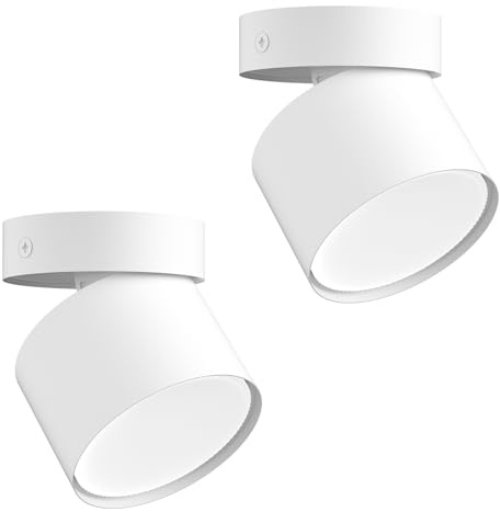 Klighten 2 Piezas Focos de Techo Orientable GX53, Focos Superficie Ajustables, Redondo Lampara Foco Techo de Aluminio, 81 x 79 mm, Bombilla no Incluida, Blanco
