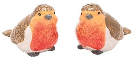Widdop and Co Country Living Robin Salt & Pepper Pots | Ceramic Bird-Shaped Condiment Shakers, Countryside-Inspired Dining Tableware