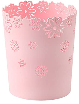 Plastic Trash Can Hollow Flower Wastepaper Basket Round Lidless Garbage Container Bin Light Red
