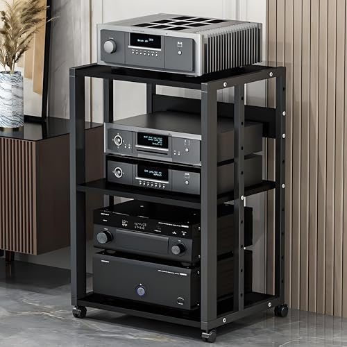 Valdoza 2/3 Rack Audio Mobile Porta Stereo Hi Fi Con Ruote Universali, Mobile Rack Per Impianto Stereofonico, Per Soggiorno, Sala Teatro, Ripiano Rack Amplificatore, Centro Intratte(3-layer-A)