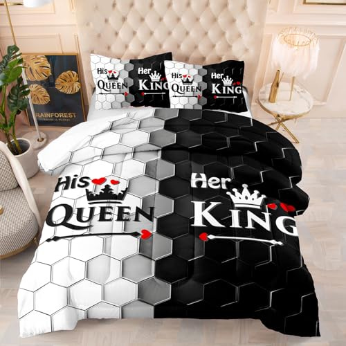 Edredon Cama 135 Negro Blanco Estampado 3D, Edredón Nórdico 4 Estaciones 200Gsm, Colcha Transpirable De Microfibra Lavable, con 2 Fundas De Almohada 50X75