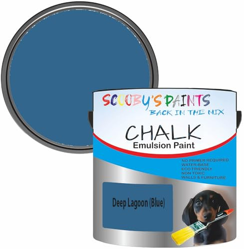 Scooby's Paints Chalk Emulsion Paint, Water-Based, No Primer Required, 250ml, For Walls and Furniture (Deep Lagoon (Blue))