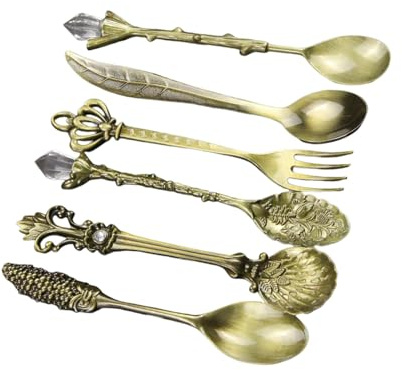 Set di 6 cucchiaini da caffè, resistenti alla ruggine, in lega di zinco e cristallo, utensili da cucina per dessert, cocktail, set di cucchiai da caffè vintage