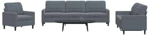 WEMYUFURN Samt Sofagarnitur 3-TLG mit Hocker Metallgestell Grau Wohnzimmer Sitzgruppe Polstergarnitur Komfort Sofa