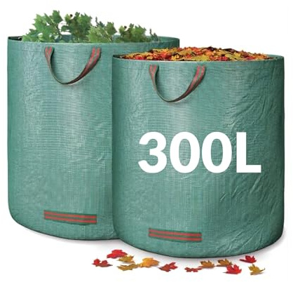 Heavy Duty Garden Bags 300L x 2 Reusable Sacks with Handles, Ideal for Collecting Waste, Leaves and Grass. Waterproof Heavy Duty Large Bin Bags with Handles, Foldable and Reusable (300l)