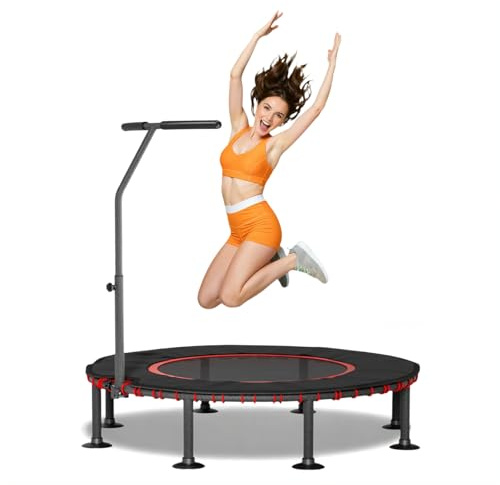 LIFERUN Trampolino Fitness da Interno | Copertura Protettiva Imbottita | Fino a 150 kg Capacità Carico | 3 Altezze Manubrio Regolabili | Senza Installazione | Bambini Adulti | XL Ø122 cm | Casa