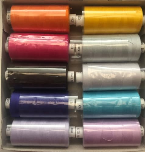 Juego de hilos de coser multiusos, 10 carretes de luna (1000 yardas cada uno), hilo de poliéster para coser a máquina, acolchado y overlock, mezcla de parterres