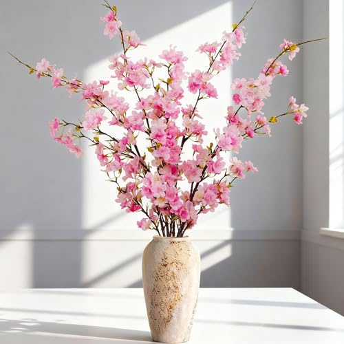 3PCS Künstliche Kirschblütenzweige Deko 109cm,Rosa Kunstblumen Frühling Kirschblüten Zweige Kunstblumen Kirschblüte Osterstrauch Zweige Magnolienzweig Pfirsichblumen Frühlingsblumen Kunstzweige Sakura