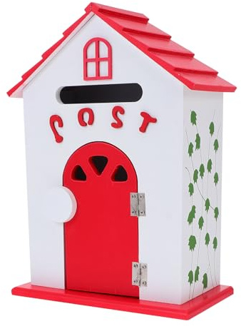 Ciieeo Cassetta Postale in Legno da Parete Decorativa Rossa Cassetta delle Lettere e dei Suggerimenti Palo per Uso Domestico e Scolastico Design Creativo Multifunzione